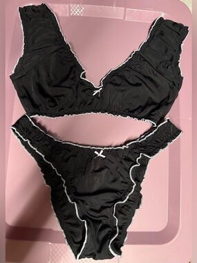 PINK Victoria's Secret Black Bikini Set with White Trim